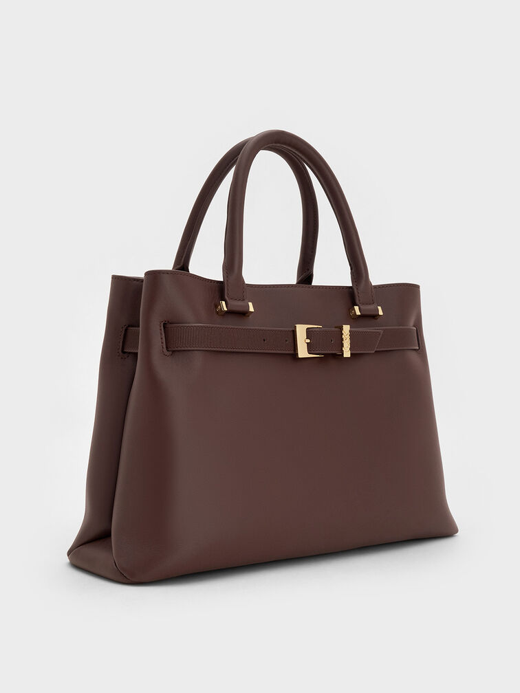 Voyager Leather Belted Trapeze Tote Bag, Dark Brown Voyager Leather Belted Trapeze Tote Bag, Dark Brown, hi-res