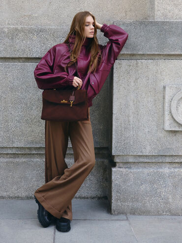 Kerry Recycled Suede Top Handle Satchel Bag, Espresso Brown, hi-res