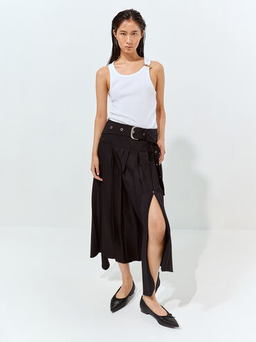 Briella Satin Cap-Toe Flats, Black Textured, hi-res