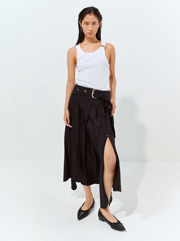 Briella Satin Cap-Toe Flats, Black Textured, hi-res