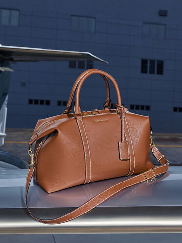 Chance Recycled Leather Bowling Bag, Chocolate, hi-res