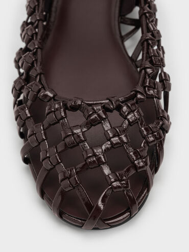 Woven Mary Jane Flats, Burgundy, hi-res