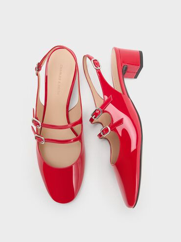 Clementine Double-Strap Slingback Mary Jane Pumps, Red, hi-res