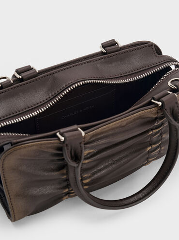 Kadee Ruched Bow-Charm Bowling Bag, Burnished Brown, hi-res