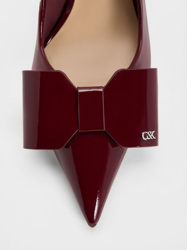Lu Patent Leather Bow Blade-Heel Slingback Pumps, Burgundy, hi-res