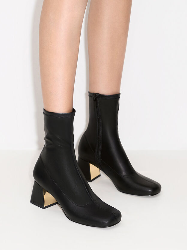Jully Metallic Trapeze Heel Ankle Boots, Black, hi-res