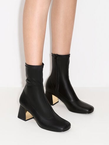 Jully Metallic Trapeze Heel Ankle Boots, Black, hi-res