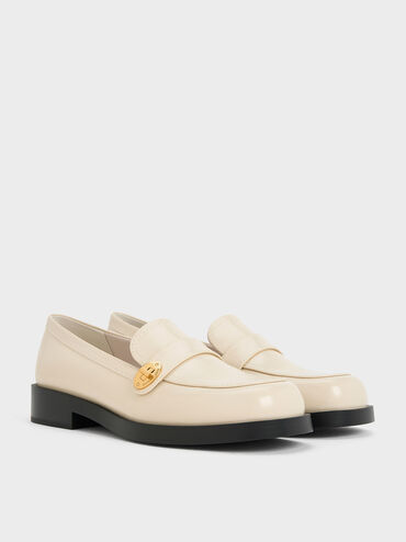 Hettie Metallic-Buckle Strap Loafers, Chalk, hi-res