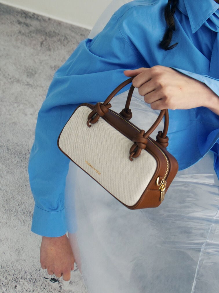 Sammie Canvas Knotted-Handle Elongated Bag, Taupe Canvas, hi-res