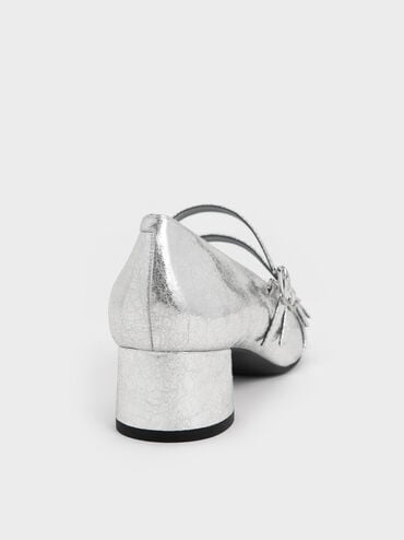 Janis Metallic Crinkle-Effect Double-Strap Mary Jane Pumps, Silver, hi-res