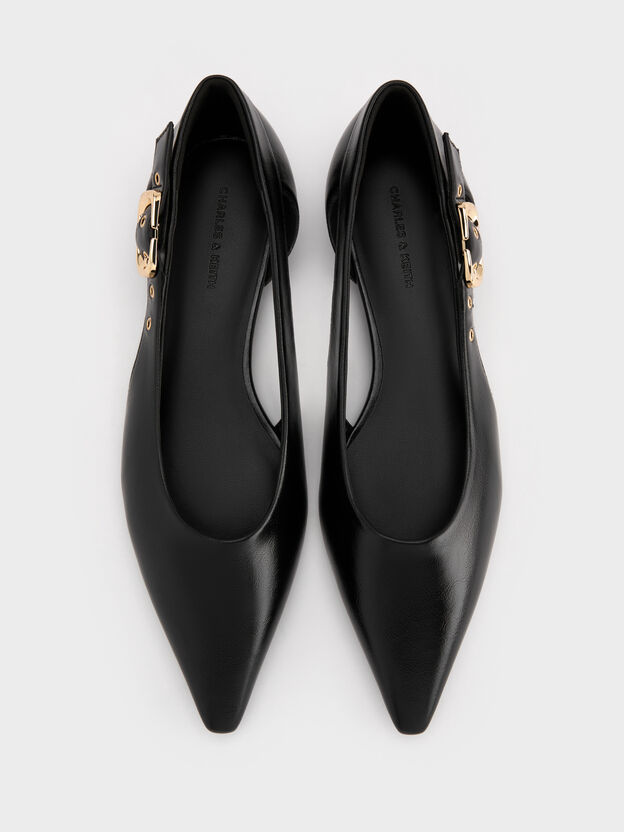 Buckled Cut-Out Ballet Flats, Black, hi-res