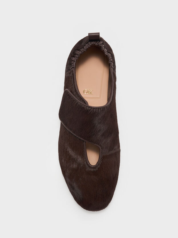Pippa Calf Hair Ballet Flats, Dark Brown Textured, hi-res