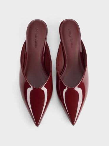Patent Translucent-Heel Wedge Mules, Burgundy, hi-res