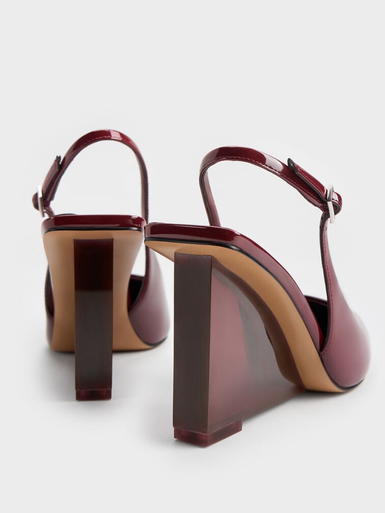 Patent Translucent-Heel Slingback Wedges, Burgundy, hi-res