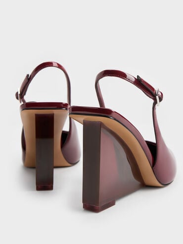 Patent Translucent-Heel Slingback Wedges, Burgundy, hi-res
