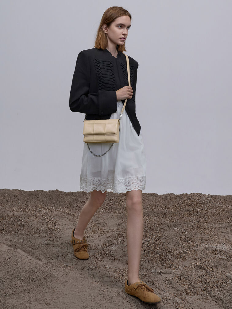 Delfina Quilted Wallet On Chain, Sand Beige, hi-res