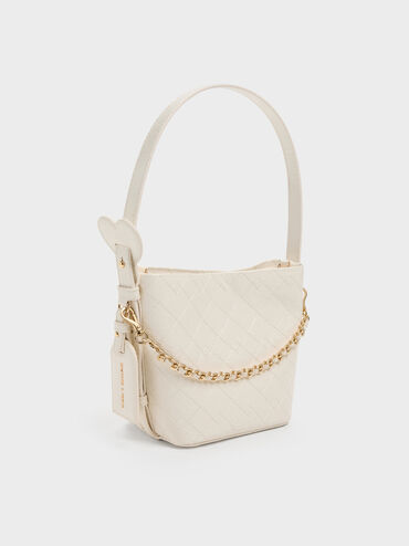 Duo Quilted Chain Bucket Bag, Cream, hi-res