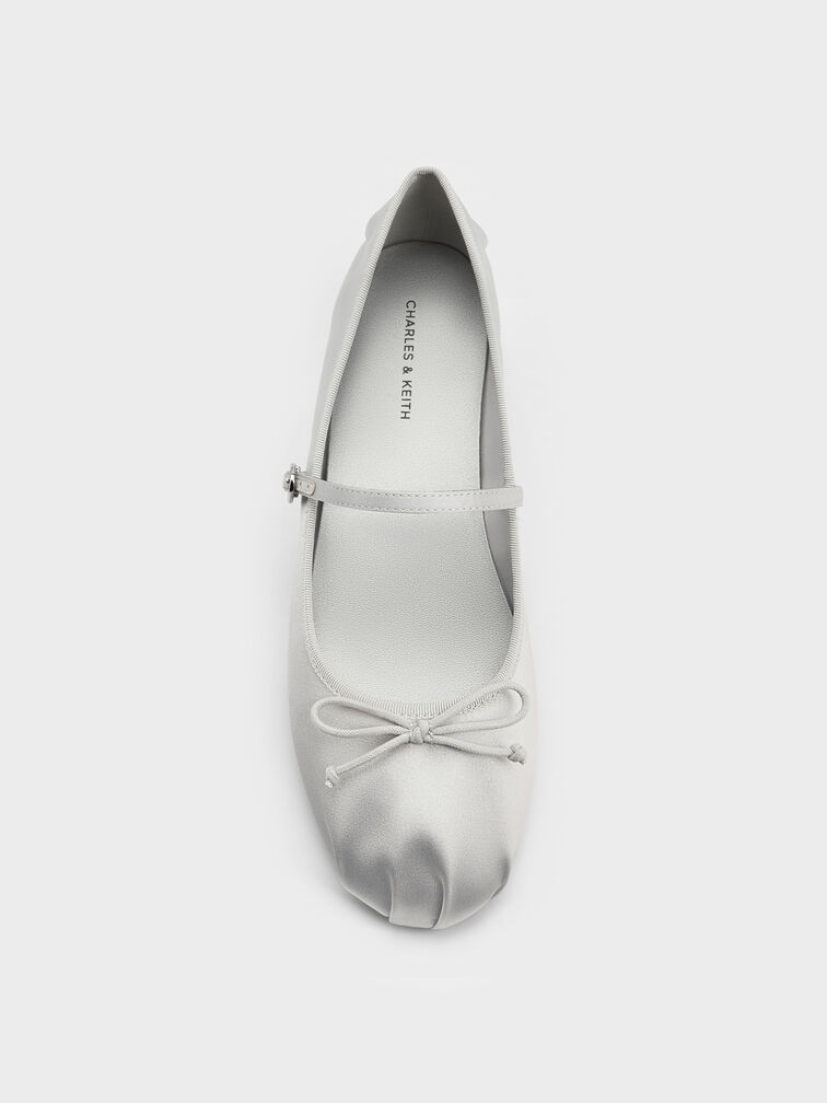 Emiko Satin Bow Mary Jane Flats, Silver, hi-res