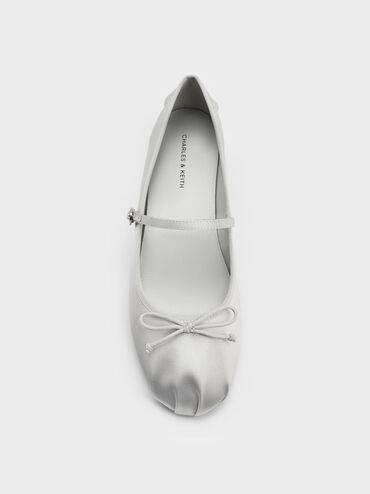 Emiko Satin Bow Mary Jane Flats, Silver, hi-res
