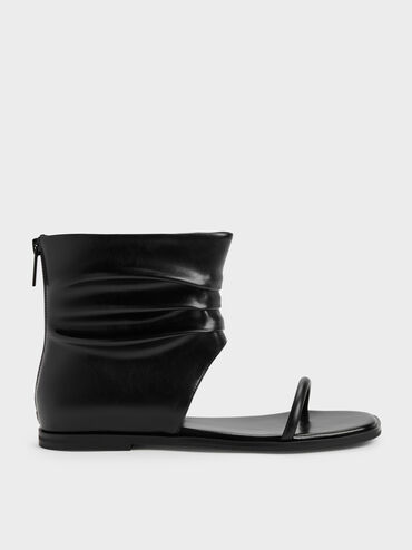 Joplin Ruched Boot Sandals, Black, hi-res