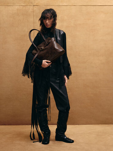 Victoria Belted Trapeze Tote Bag, Distressed Coffee, hi-res