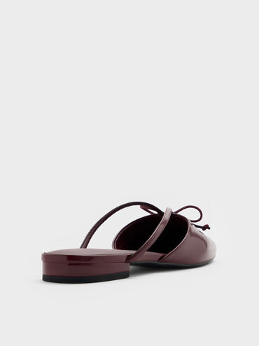 Pearl-Accent Bow Flat Mules, Burgundy, hi-res