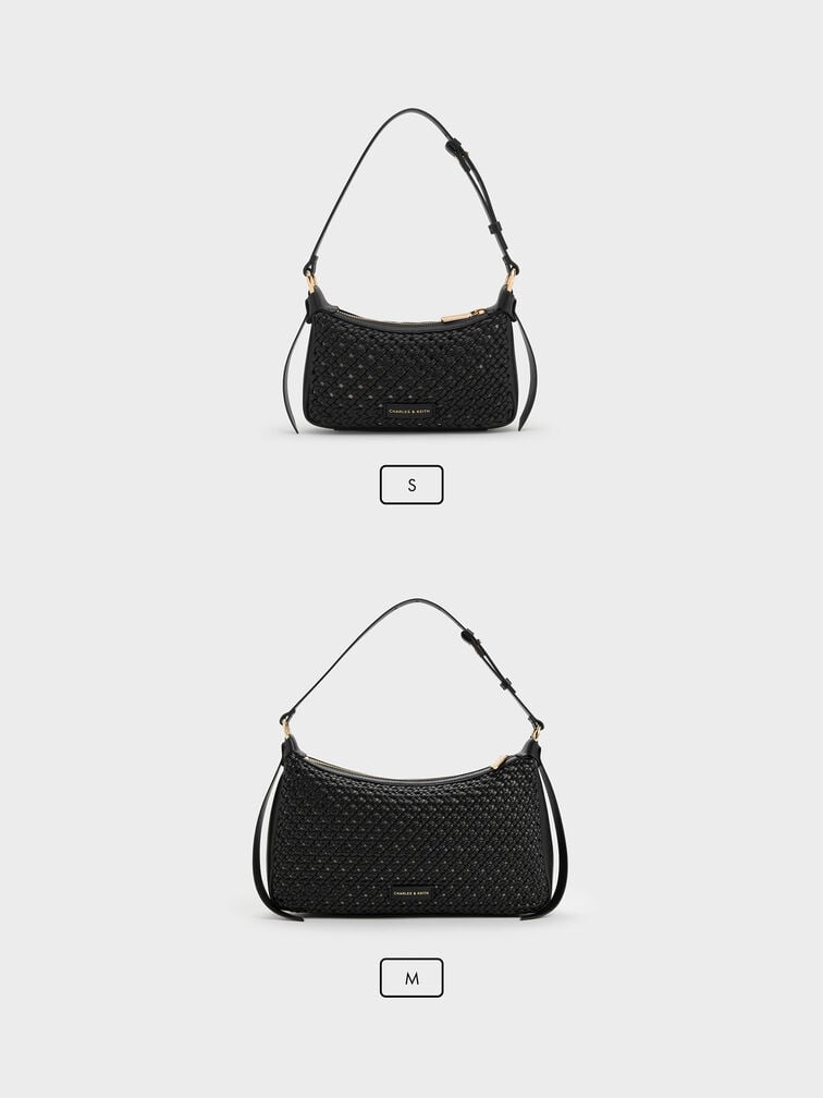 Mini Calla Woven Shoulder Bag, Black, hi-res