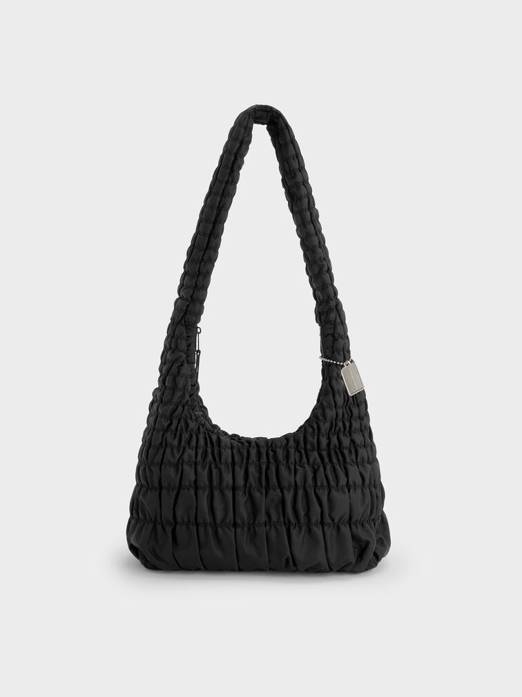 Klio Nylon Ruched Crossbody Bag, Noir, hi-res