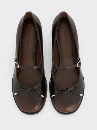 Wendy Bow Kitten-Heel Mary Jane Pumps, Dark Brown, hi-res