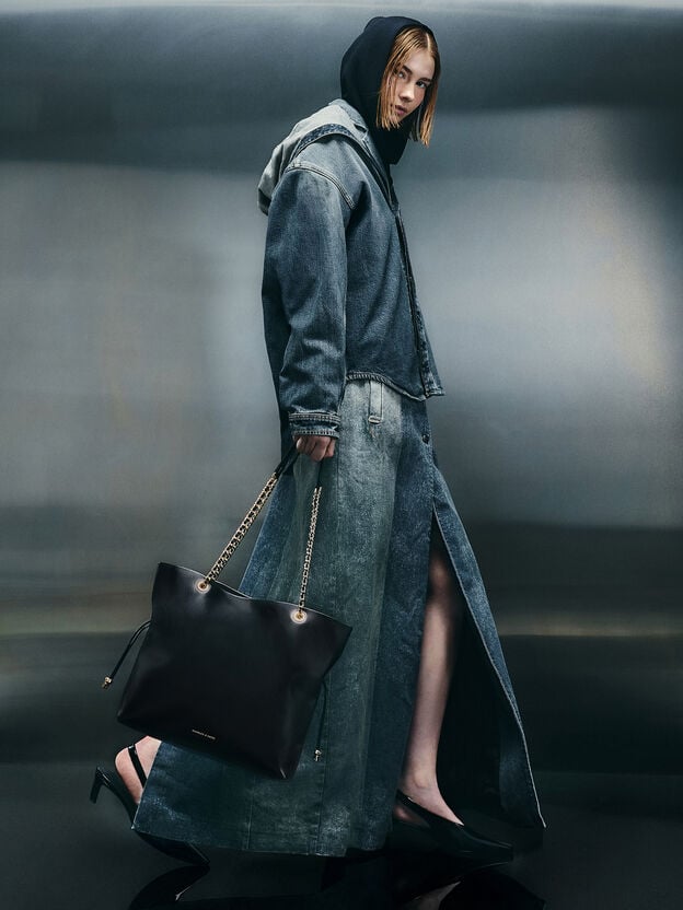Arya Braided-Chain Tote Bag, Black, hi-res