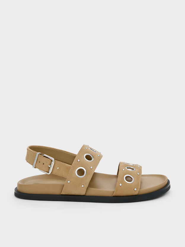 Faux Suede Grommet Slingback Sandals, Sand, hi-res