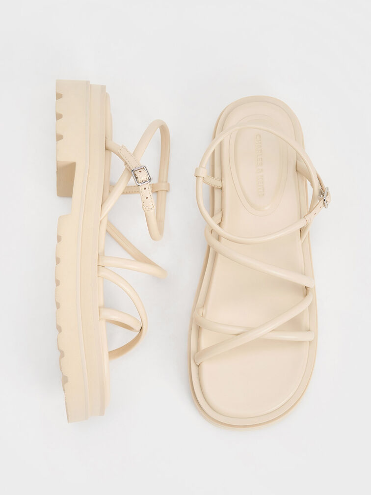 Tubular Strap Sandals, Beige, hi-res