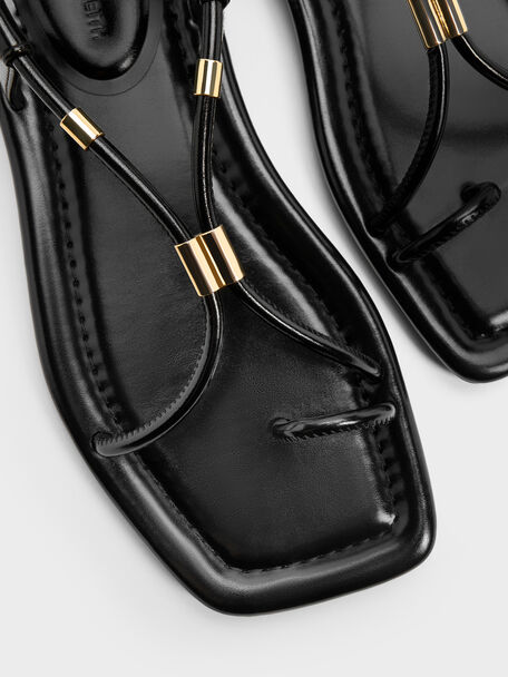 Metallic-Accent Toe-Ring Sandals, Black, hi-res