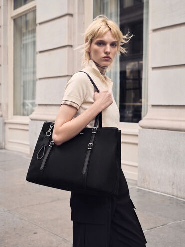 Levy Nylon Tote Bag, Noir, hi-res