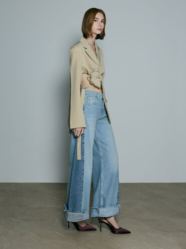 Satin Crystal-Embellished Ball-Heel Pointed-Toe Slingback Pumps, Burgundy, hi-res