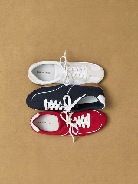Louise Contrast-Trim Sneakers, Red, hi-res