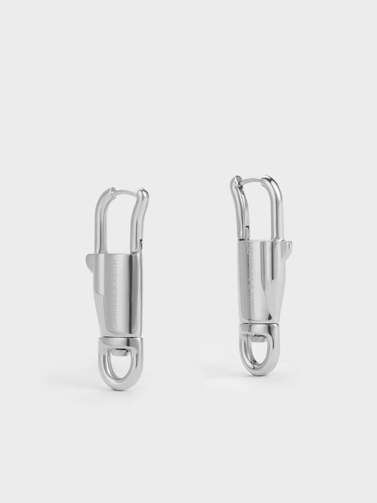 Delfina Lock-Buckle Earrings, Silver, hi-res