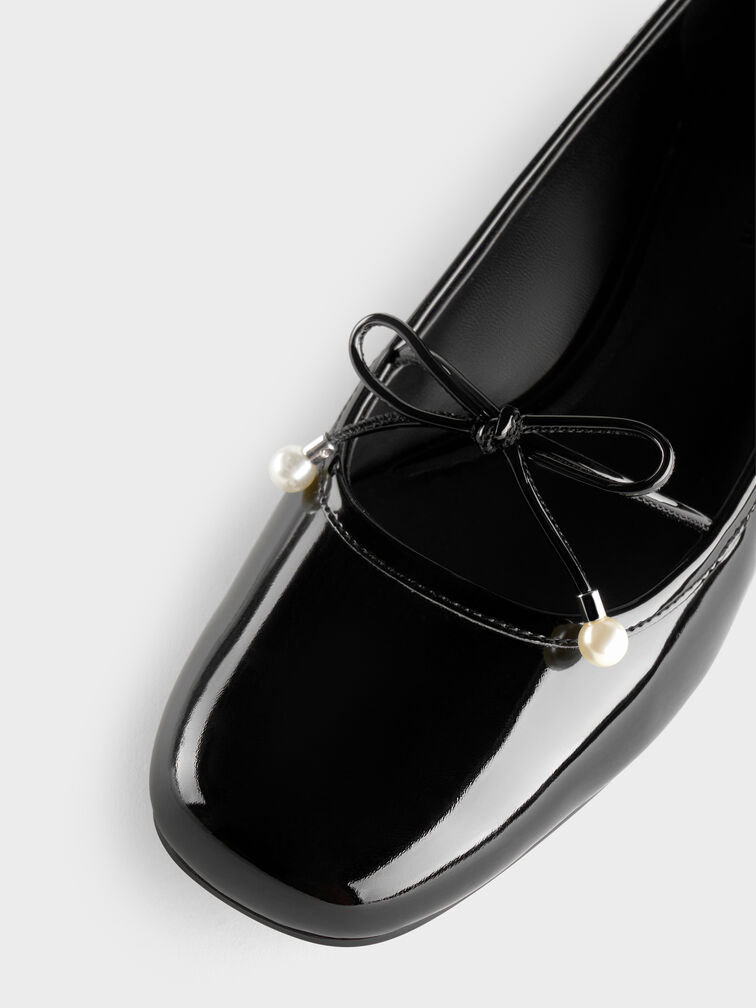 Barbara Patent Pearl-Embellished Bow Ballet Pumps, Black Patent, hi-res