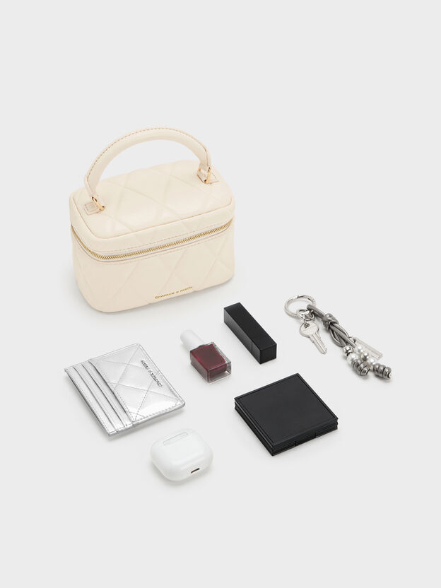 Arwen Quilted Top Handle Vanity Bag, Cream, hi-res
