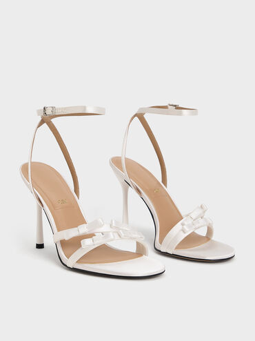 Jessy Recycled Polyester Bow Ankle-Strap Stiletto-Heel Sandals, White, hi-res