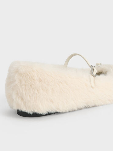 Bow Crystal-Embellished Furry Mary Janes, Chalk, hi-res
