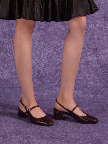 Block-Heel Slingback Mary Jane Pumps, Burgundy, hi-res