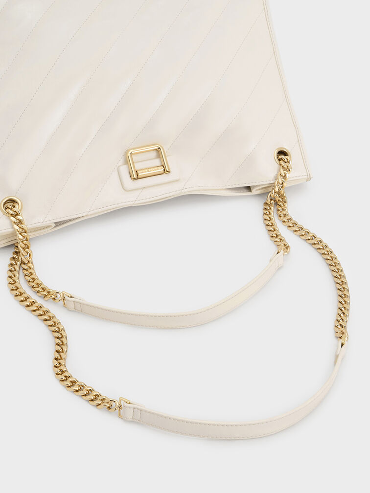 Neva Panelled Chain-Strap Tote Bag, Cream, hi-res