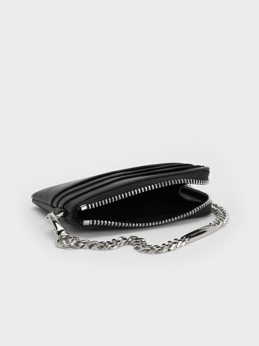Nelly Wavy-Panel Chain-Strap Wristlet, Noir, hi-res