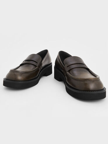 Chunky-Sole Penny Loafers, Dark Brown, hi-res