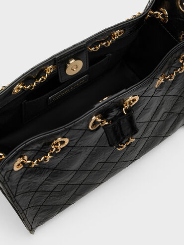 Duo Quilted Drawstring Bucket Bag, Black, hi-res