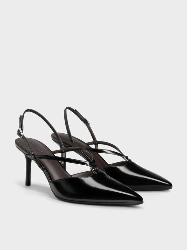 V-Strap Slingback Pumps, Black Box, hi-res