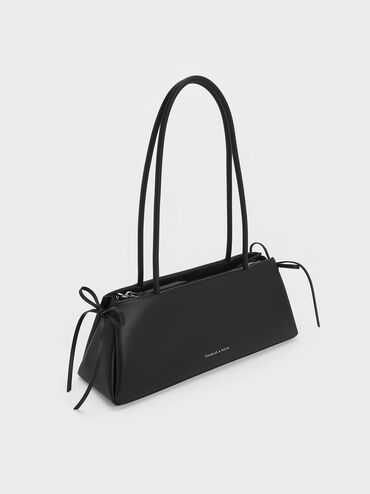 Hazel Bow Elongated Trapeze Shoulder Bag, Noir, hi-res