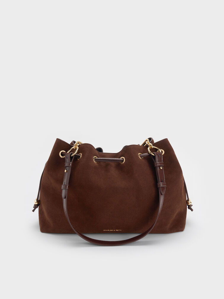 Moxie Drawstring Bucket Bag, Dark Brown, hi-res