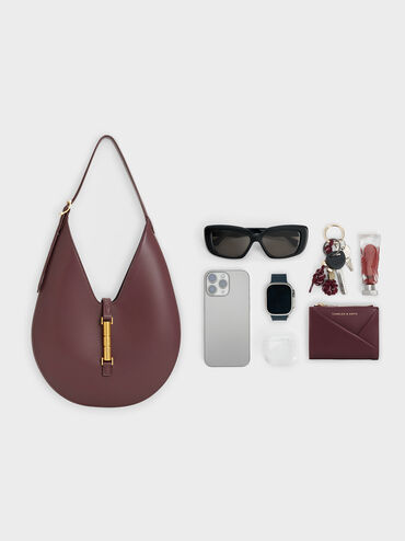 Cesia Metallic-Accent Hobo Bag, Wineberry Red, hi-res